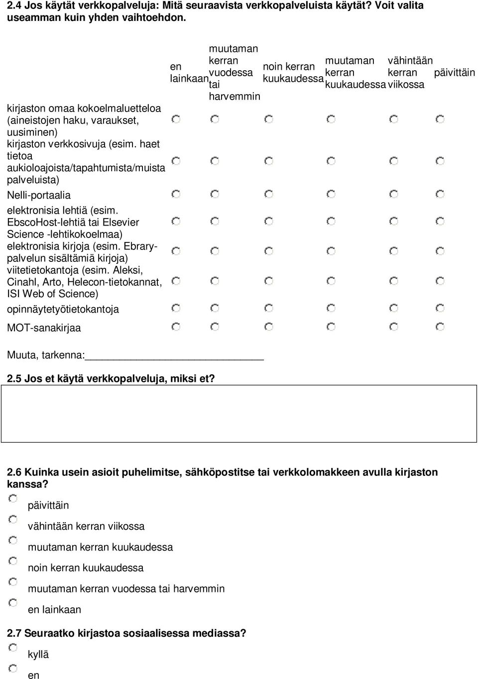 haet tietoa aukioloajoista/tapahtumista/muista palveluista) Nelli-portaalia elektronisia lehtiä (esim. EbscoHost-lehtiä tai Elsevier Science -lehtikokoelmaa) elektronisia kirjoja (esim.