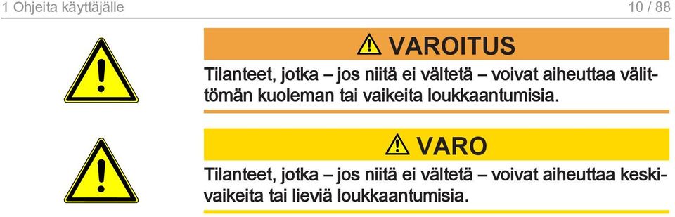 vaikeita loukkaantumisia.
