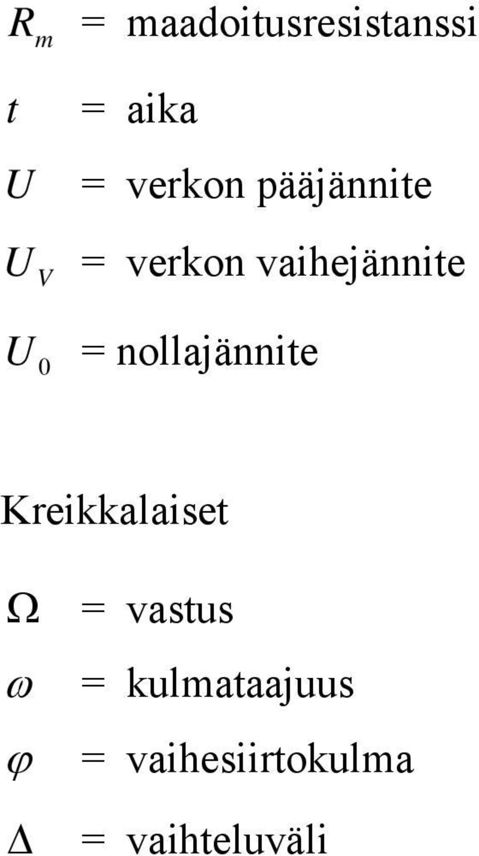 U = nollajännite Kreikkalaiset Ω = vastus ω