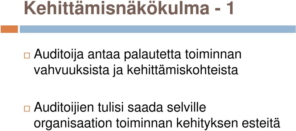 kehittämiskohteista Auditoijien tulisi