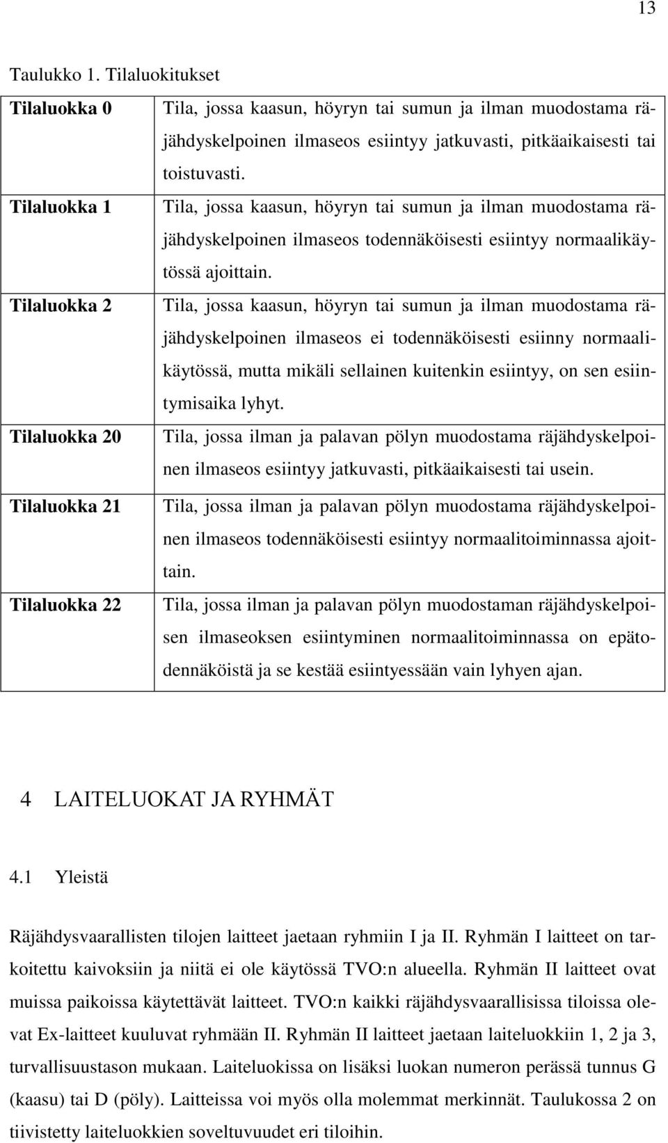 Tilaluokka 2 Tila, jossa kaasun, höyryn tai sumun ja ilman muodostama räjähdyskelpoinen ilmaseos ei todennäköisesti esiinny normaalikäytössä, mutta mikäli sellainen kuitenkin esiintyy, on sen