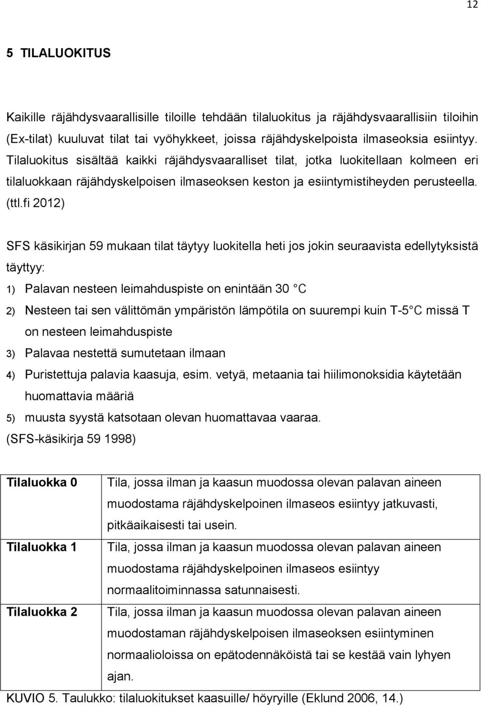 fi 2012) SFS käsikirjan 59 mukaan tilat täytyy luokitella heti jos jokin seuraavista edellytyksistä täyttyy: 1) Palavan nesteen leimahduspiste on enintään 30 C 2) Nesteen tai sen välittömän