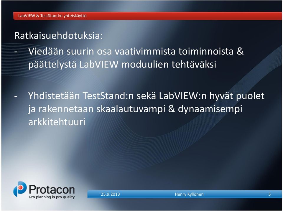 moduulien tehtäväksi Yhdistetään TestStand:n sekä LabVIEW:n