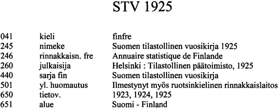 päätomsto, 0 sarja fn Suomen tlastollnen vuoskrja 0 yl.