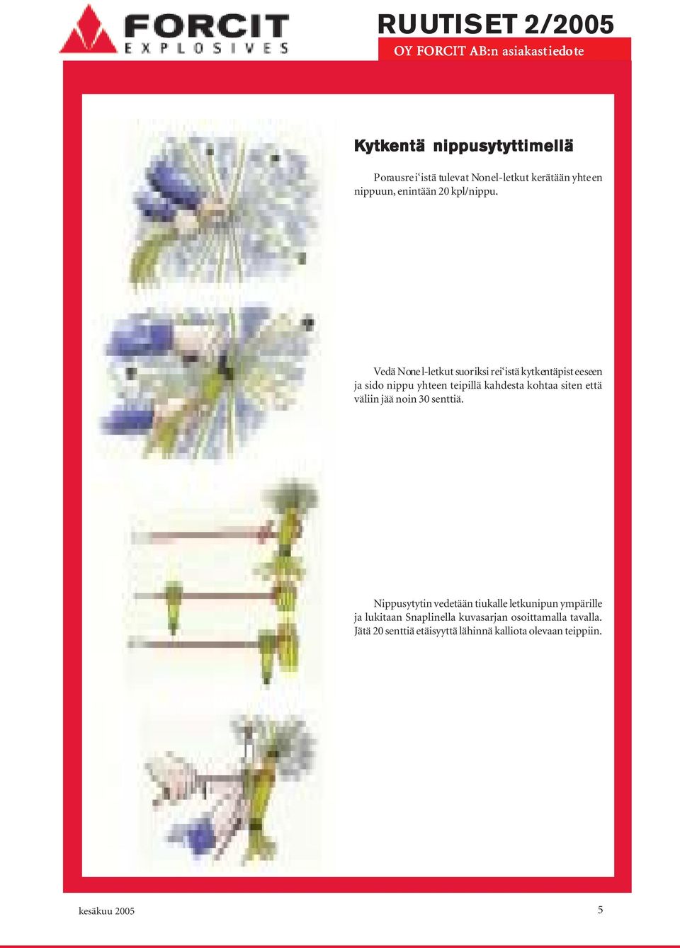 Vedä None l-letkut suoriksi rei istä kytkentäpisteeseen ja sido nippu yhteen teipillä kahdesta kohtaa