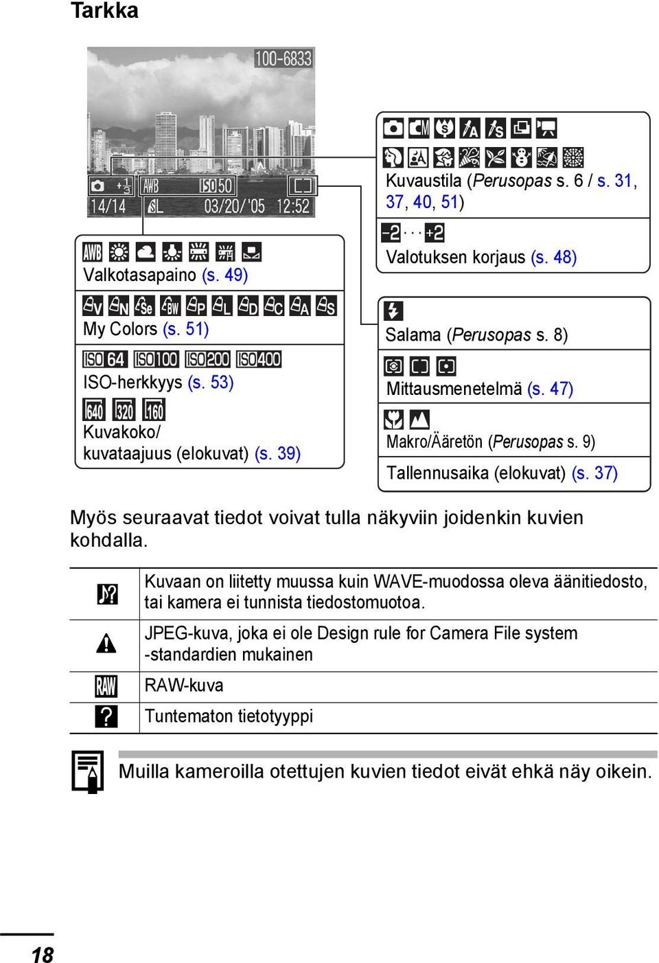 37) Myös seuraavat tiedot voivat tulla näkyviin joidenkin kuvien kohdalla.