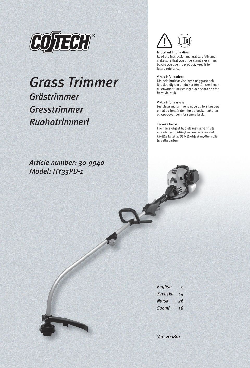 Grass Trimmer Grästrimmer Gresstrimmer Ruohotrimmeri - PDF Ilmainen lataus