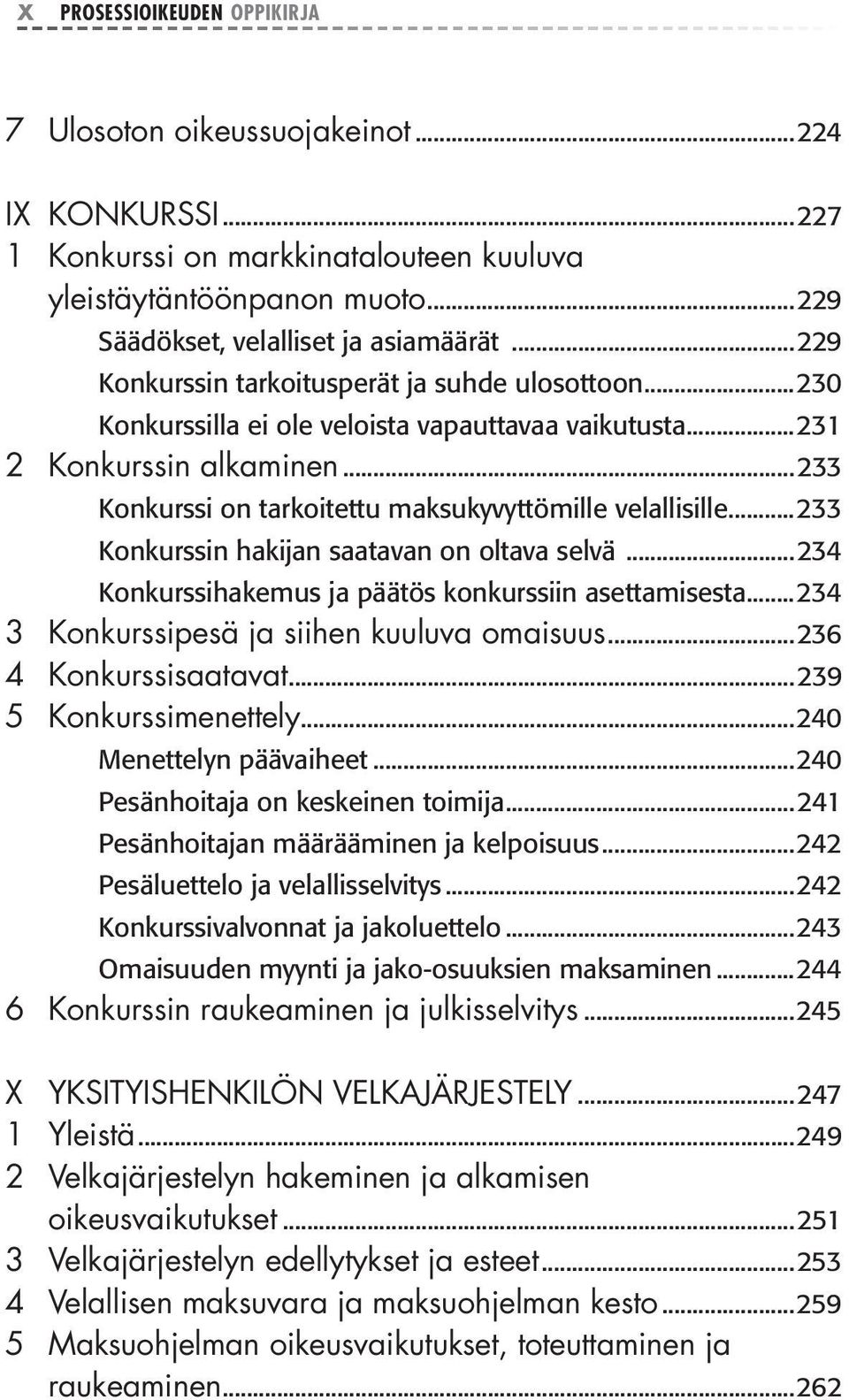 ..233 Konkurssin hakijan saatavan on oltava selvä...234 Konkurssihakemus ja päätös konkurssiin asettamisesta...234 3 Konkurssipesä ja siihen kuuluva omaisuus...236 4 Konkurssisaatavat.