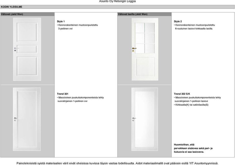 Trend 301 Trend 302 S/K Massiivinen puukuitukomponenteista tehty Massiivinen puukuitukomponenteista tehty suoralinjainen 1-peilinen ovi suoralinjainen 1-peilinen