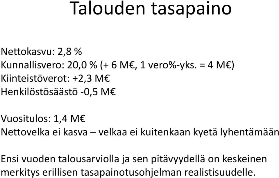 Nettovelka ei kasva velkaa ei kuitenkaan kyetä lyhentämään Ensi vuoden