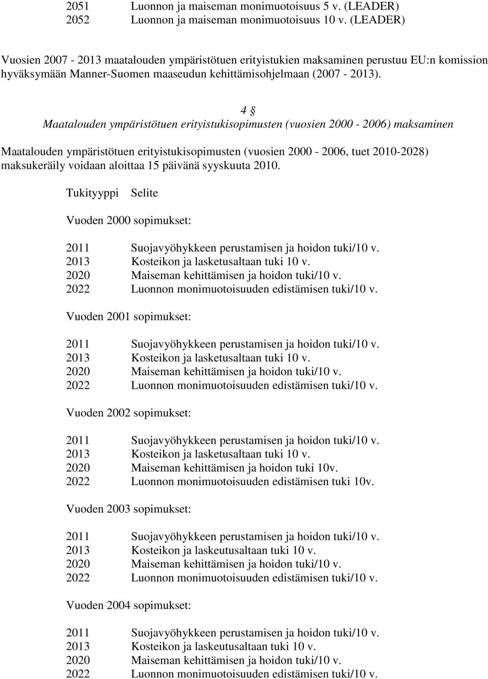 4 Maatalouden ympäristötuen erityistukisopimusten (vuosien 2000-2006) maksaminen Maatalouden ympäristötuen erityistukisopimusten (vuosien 2000-2006, tuet 2010-2028) maksukeräily voidaan aloittaa 15