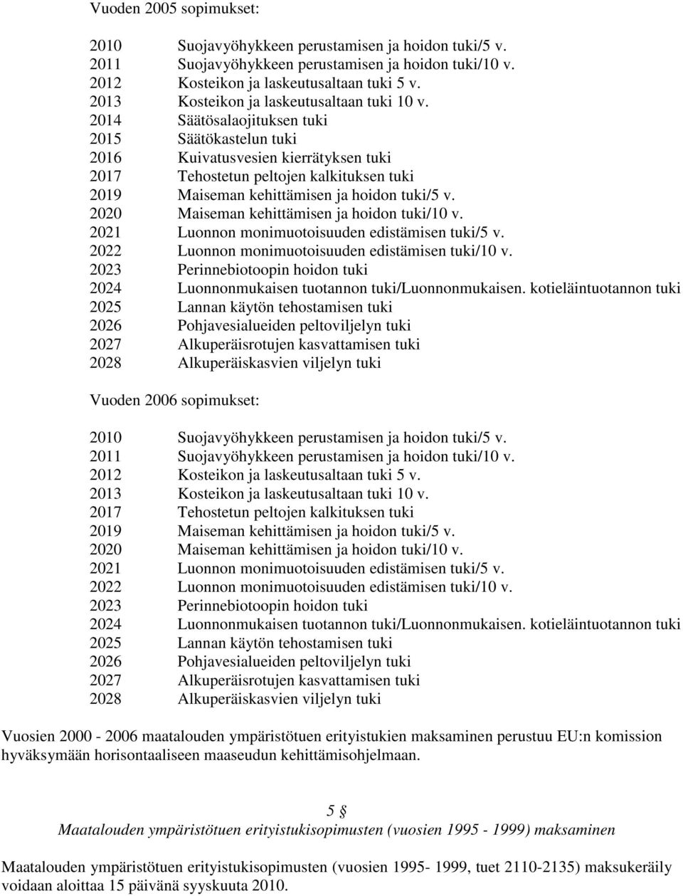 2021 Luonnon monimuotoisuuden edistämisen tuki/5 v. 2023 Perinnebiotoopin hoidon tuki 2024 Luonnonmukaisen tuotannon tuki/luonnonmukaisen.