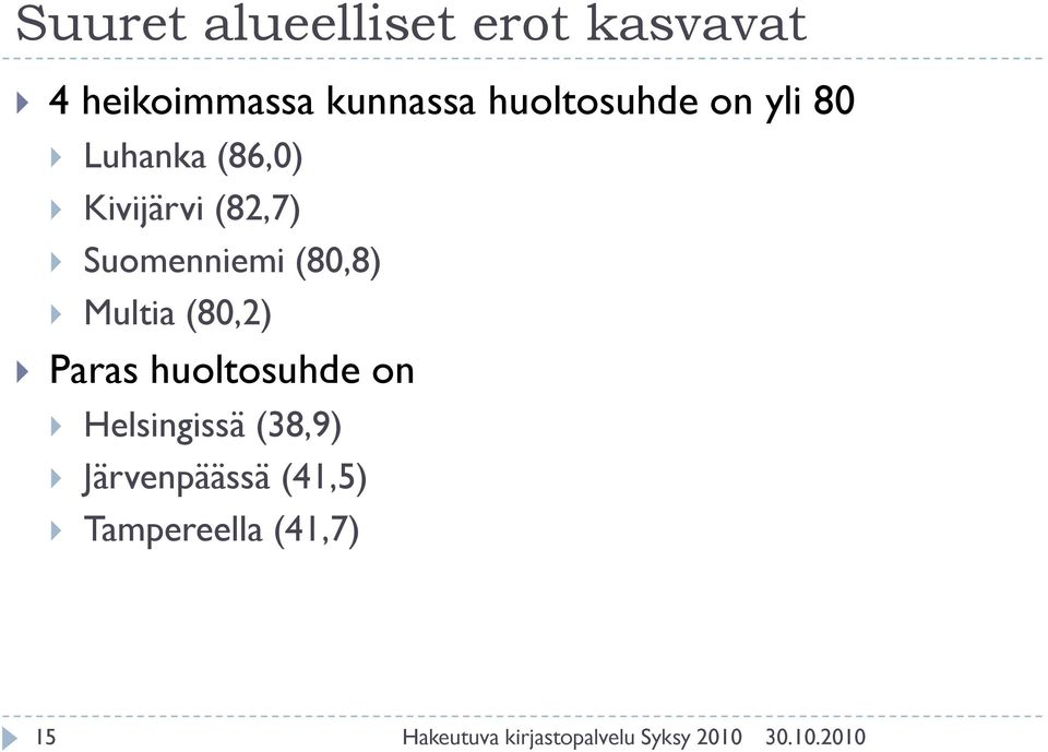 Suomenniemi (80,8) Multia (80,2) Paras huoltosuhde on