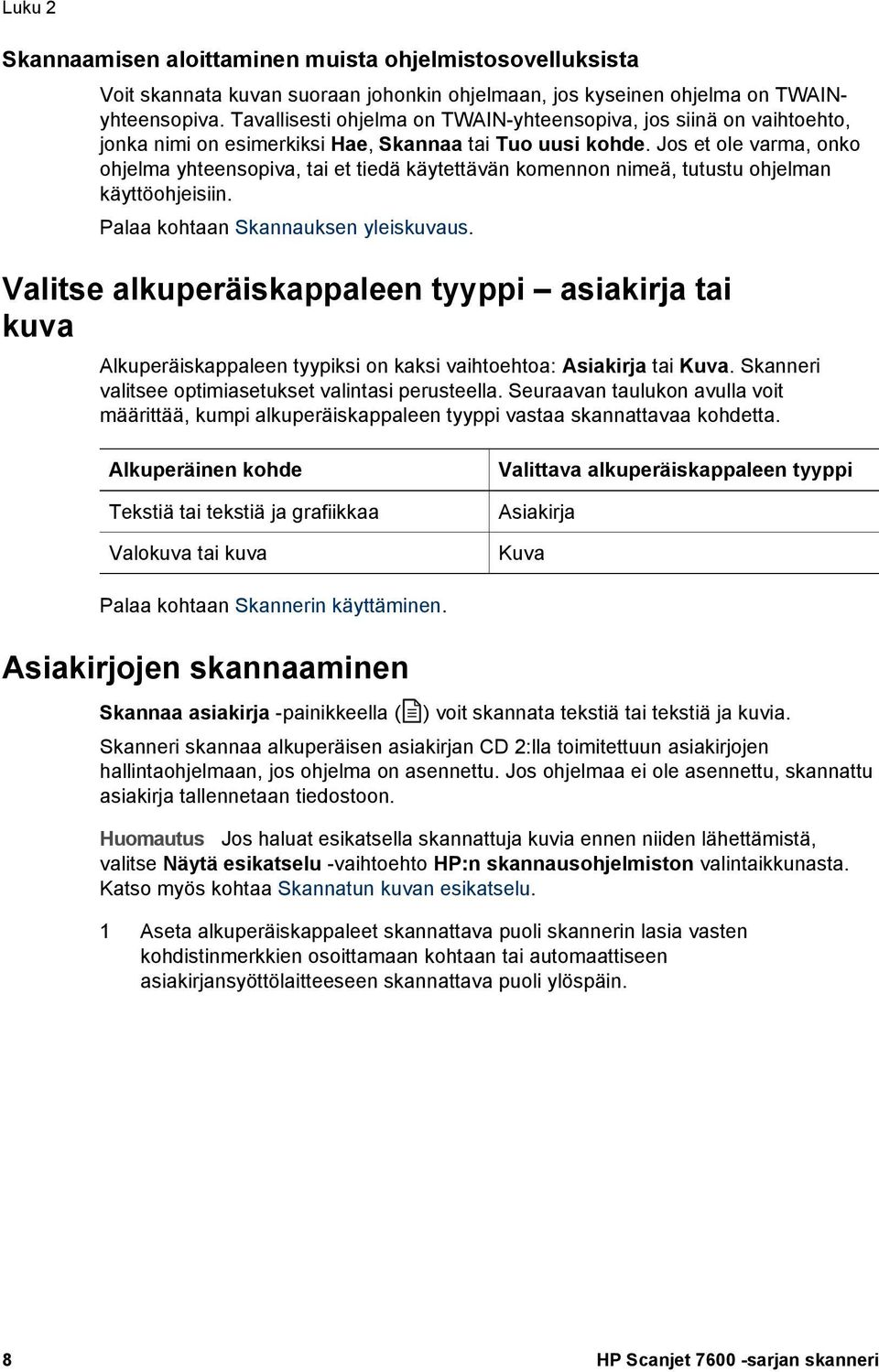 Jos et ole varma, onko ohjelma yhteensopiva, tai et tiedä käytettävän komennon nimeä, tutustu ohjelman käyttöohjeisiin. Palaa kohtaan Skannauksen yleiskuvaus.