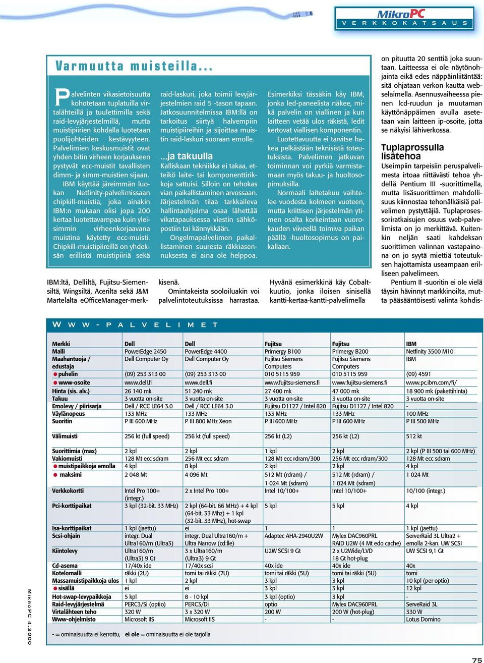 Palvelimien keskusmuistit ovat yhden bitin virheen korjaukseen pystyvät ecc-muistit tavallisten dimm- ja simm-muistien sijaan.
