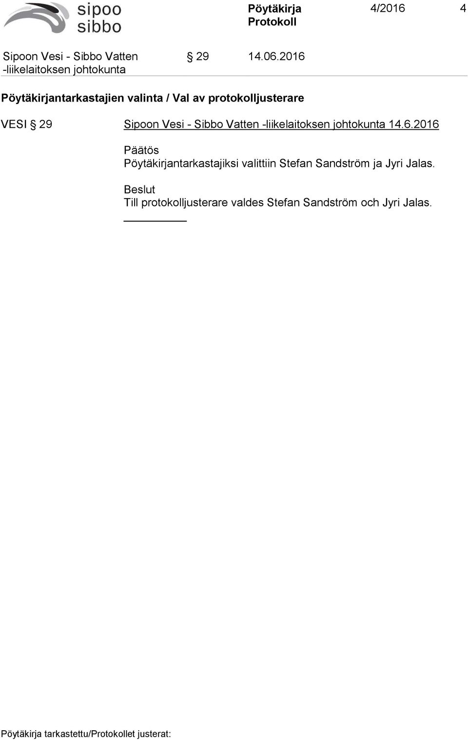 protokolljusterare VESI 29 14.6.