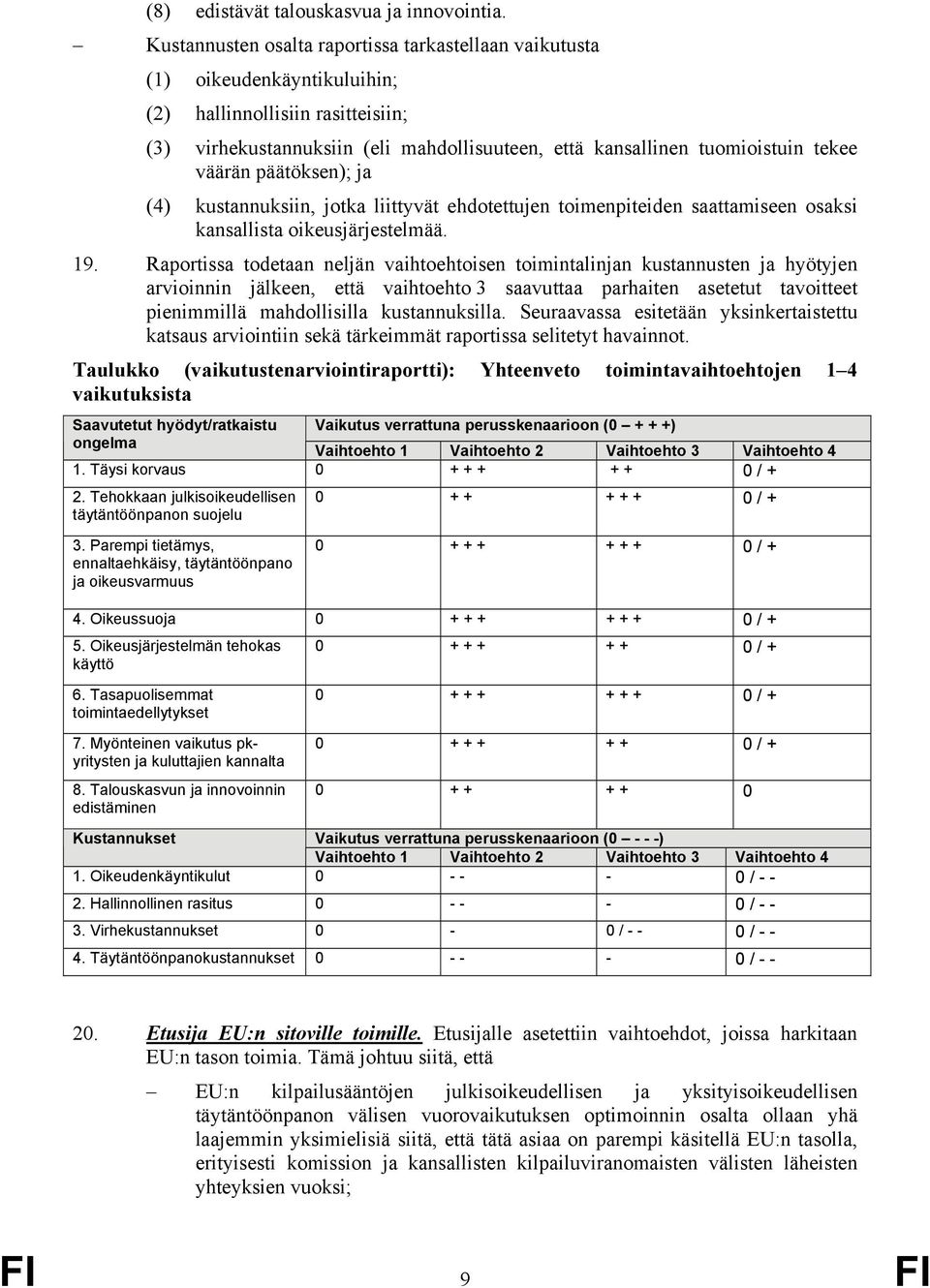väärän päätöksen); ja (4) kustannuksiin, jotka liittyvät ehdotettujen toimenpiteiden saattamiseen osaksi kansallista oikeusjärjestelmää. 19.