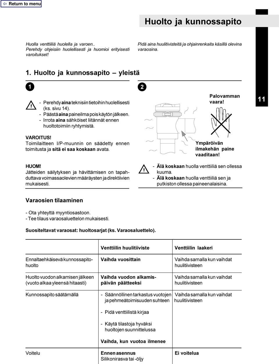 - Irrota aina sähköiset liitännät ennen huoltotoimiin ryhtymistä. VAROITUS! Toimilaitteen I/P-muunnin on säädetty ennen toimitusta ja sitä ei saa koskaan avata. HUOM!