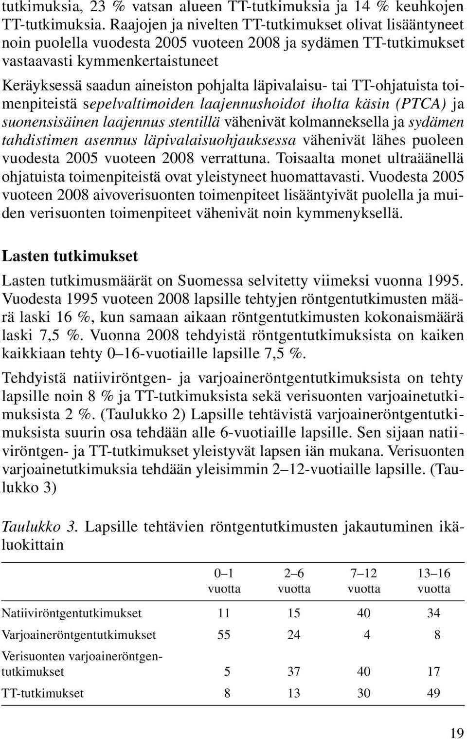 läpivalaisu- tai TT-ohjatuista toimenpiteistä sepelvaltimoiden laajennushoidot iholta käsin (PTCA) ja suonensisäinen laajennus stentillä vähenivät kolmanneksella ja sydämen tahdistimen asennus