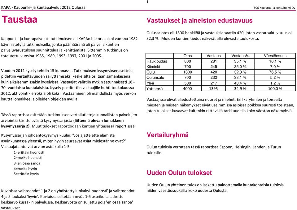 Tutkimuksen kysymyksenasettelu pidettiin vertailtavuuden säilyttämiseksi keskeisiltä osiltaan samanlaisena kuin aikaisemmissakin kyselyissä.