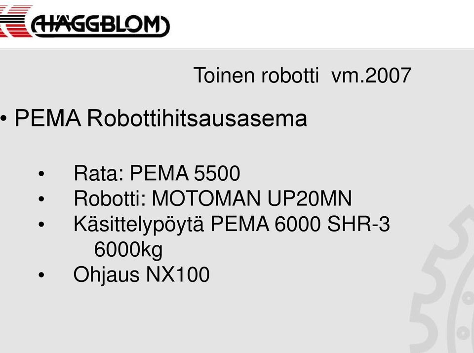 Rata: PEMA 5500 Robotti: MOTOMAN