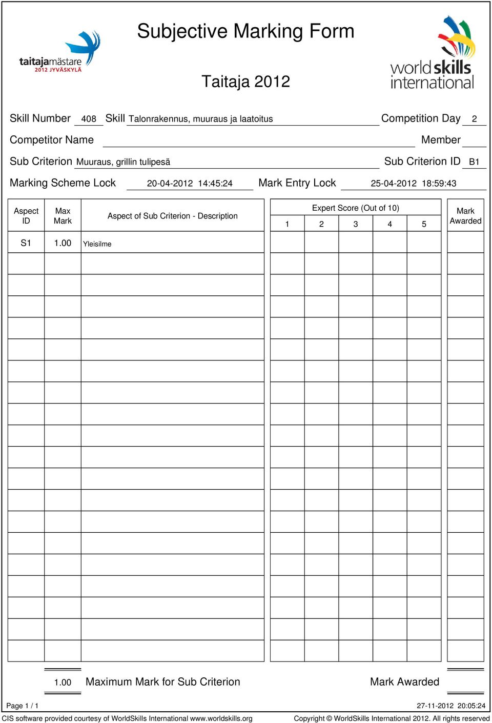 Scheme Lock 20-04-2012 14:45:24 Entry Lock 25-04-2012 18:59:43 of Sub Criterion -