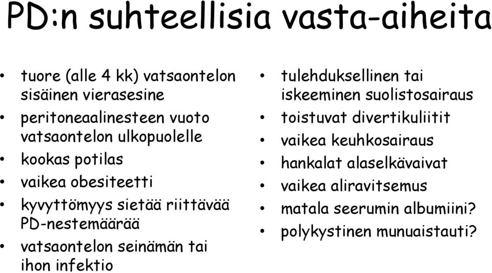 vatsaontelon seinämän tai ihon infektio tulehduksellinen tai iskeeminen suolistosairaus toistuvat