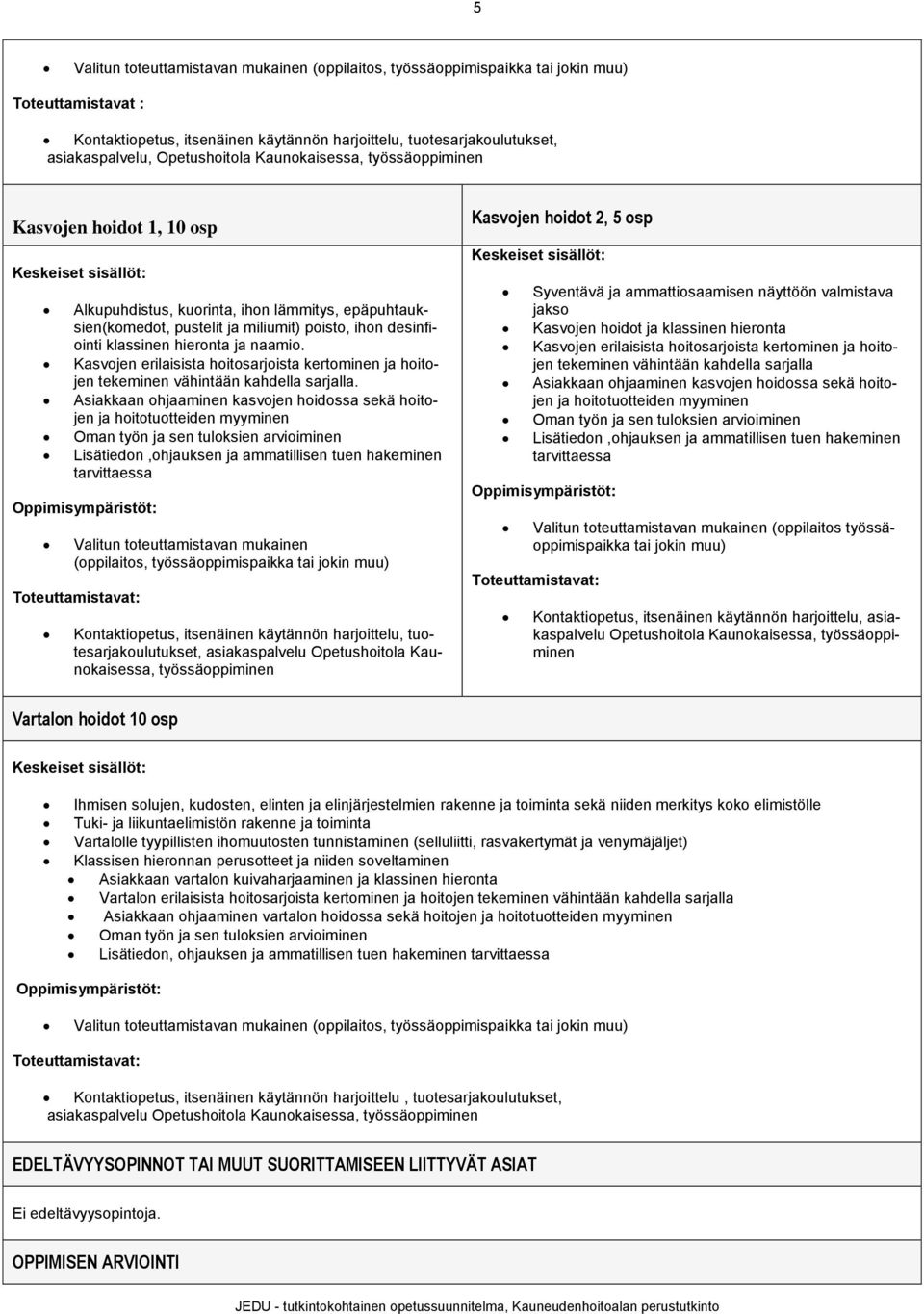 desinfiointi klassinen hieronta ja naamio. Kasvojen erilaisista hoitosarjoista kertominen ja hoitojen tekeminen vähintään kahdella sarjalla.