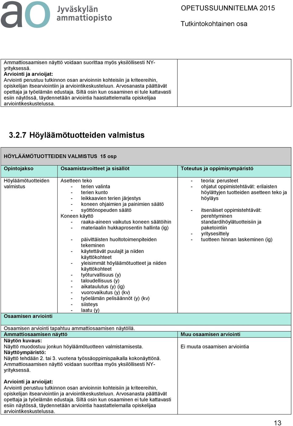 7 Höyläämötuotteiden valmistus HÖYLÄÄMÖTUOTTEIDEN VALMISTUS 15 osp Höyläämötuotteiden valmistus Asetteen teko - terien valinta - terien kunto - leikkaavien terien järjestys - koneen ohjaimien ja