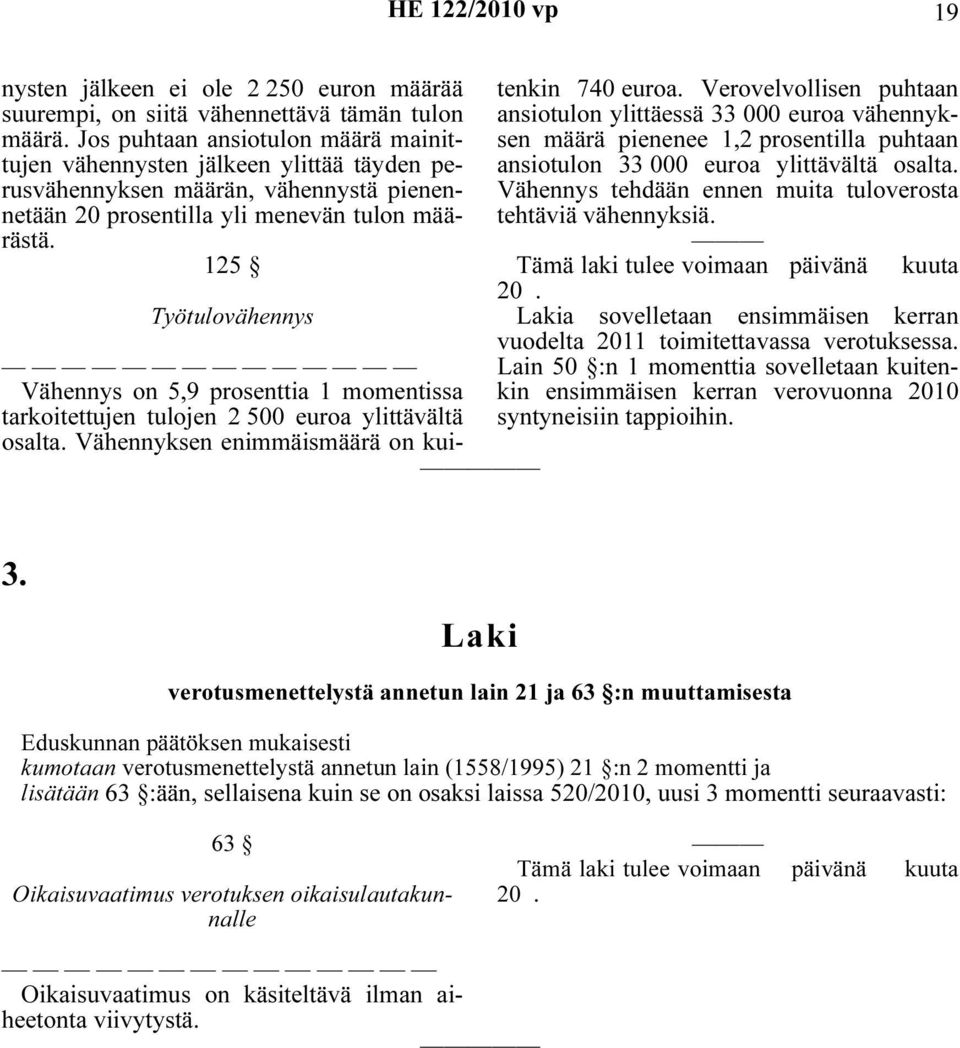 125 Työtulovähennys Vähennys on 5,9 prosenttia 1 momentissa tarkoitettujen tulojen 2 500 euroa ylittävältä osalta. Vähennyksen enimmäismäärä on kuitenkin 740 euroa.