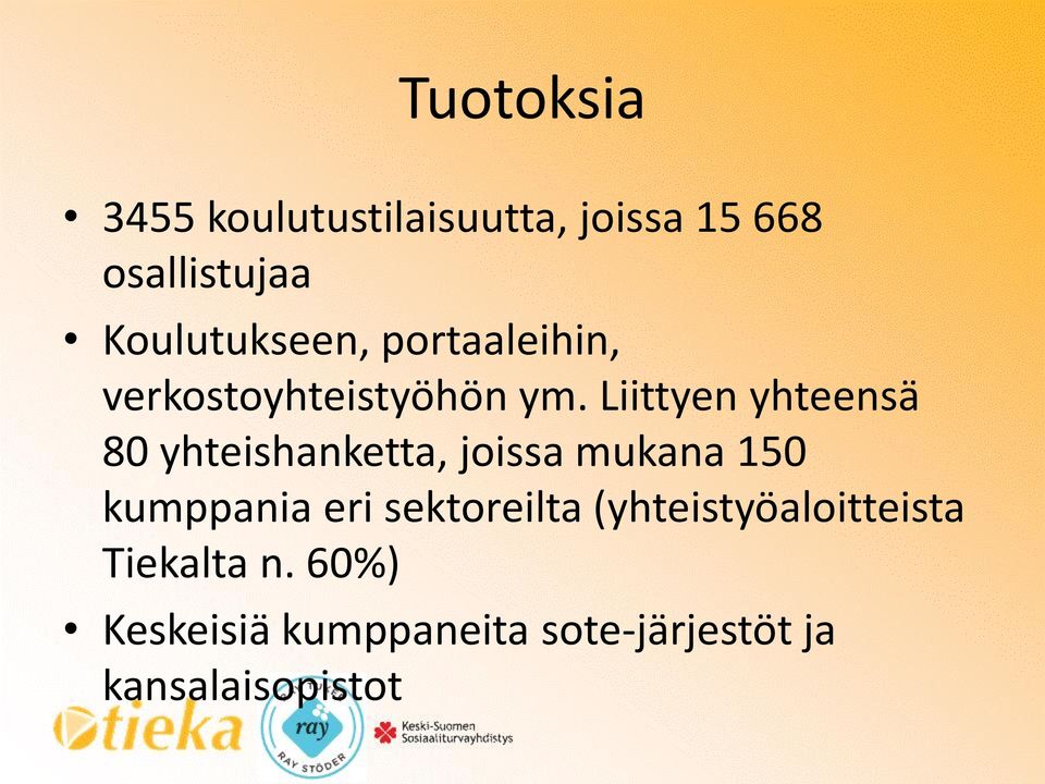 Liittyen yhteensä 80 yhteishanketta, joissa mukana 150 kumppania eri