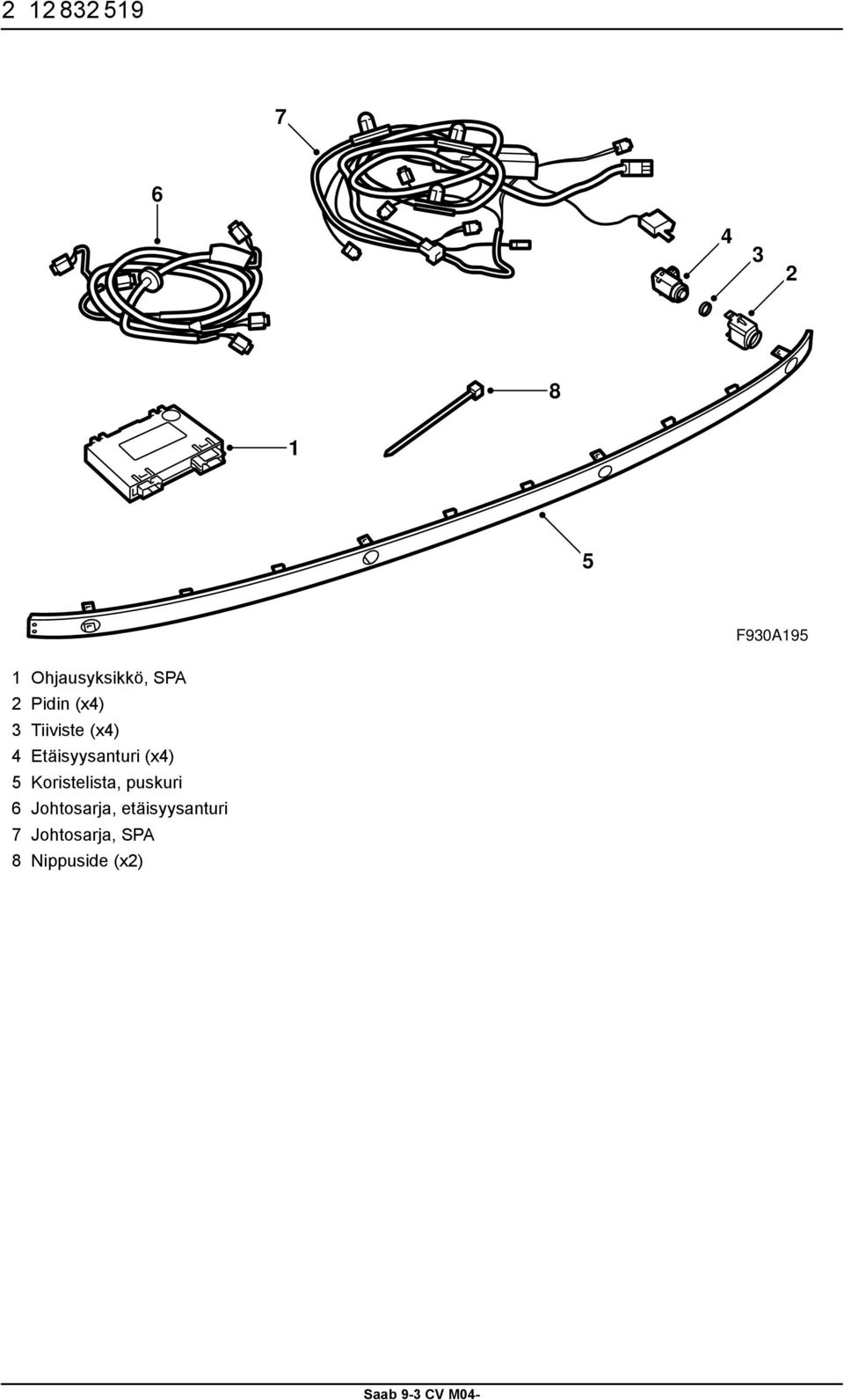 Etäisyysanturi (x4) 5 Koristelista, puskuri 6