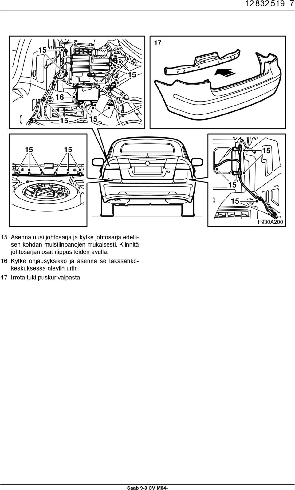 Kiinnitä johtosarjan osat nippusiteiden avulla.