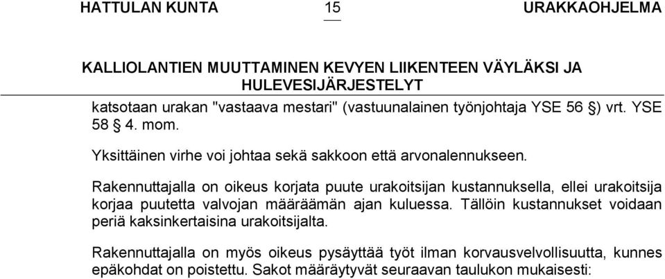Rakennuttajalla on oikeus korjata puute urakoitsijan kustannuksella, ellei urakoitsija korjaa puutetta valvojan määräämän ajan
