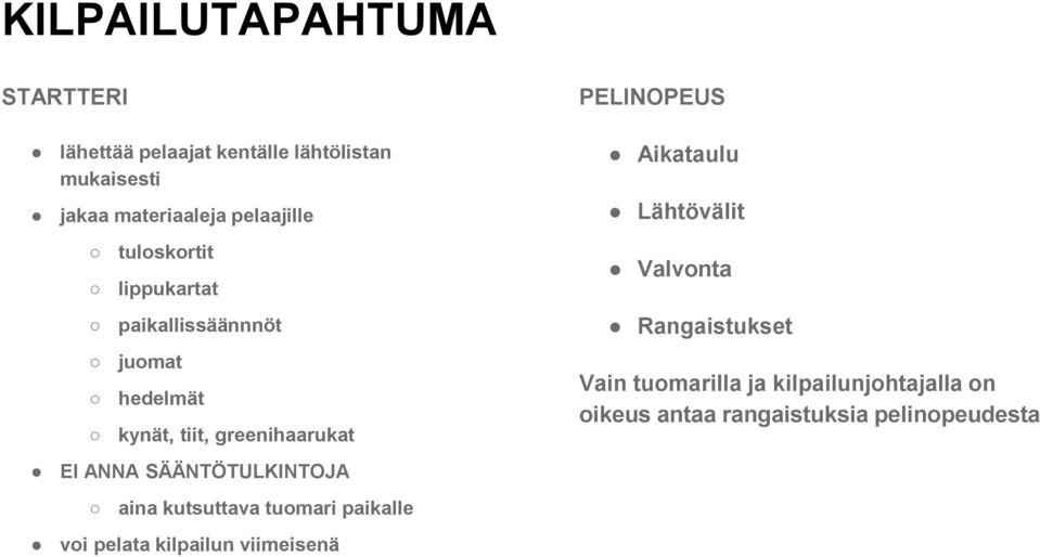 greenihaarukat EI ANNA SÄÄNTÖTULKINTOJA aina kutsuttava tuomari paikalle voi pelata kilpailun viimeisenä