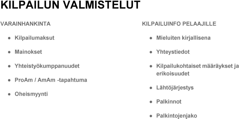 KILPAILUINFO PELAAJILLE Mieluiten kirjallisena Yhteystiedot