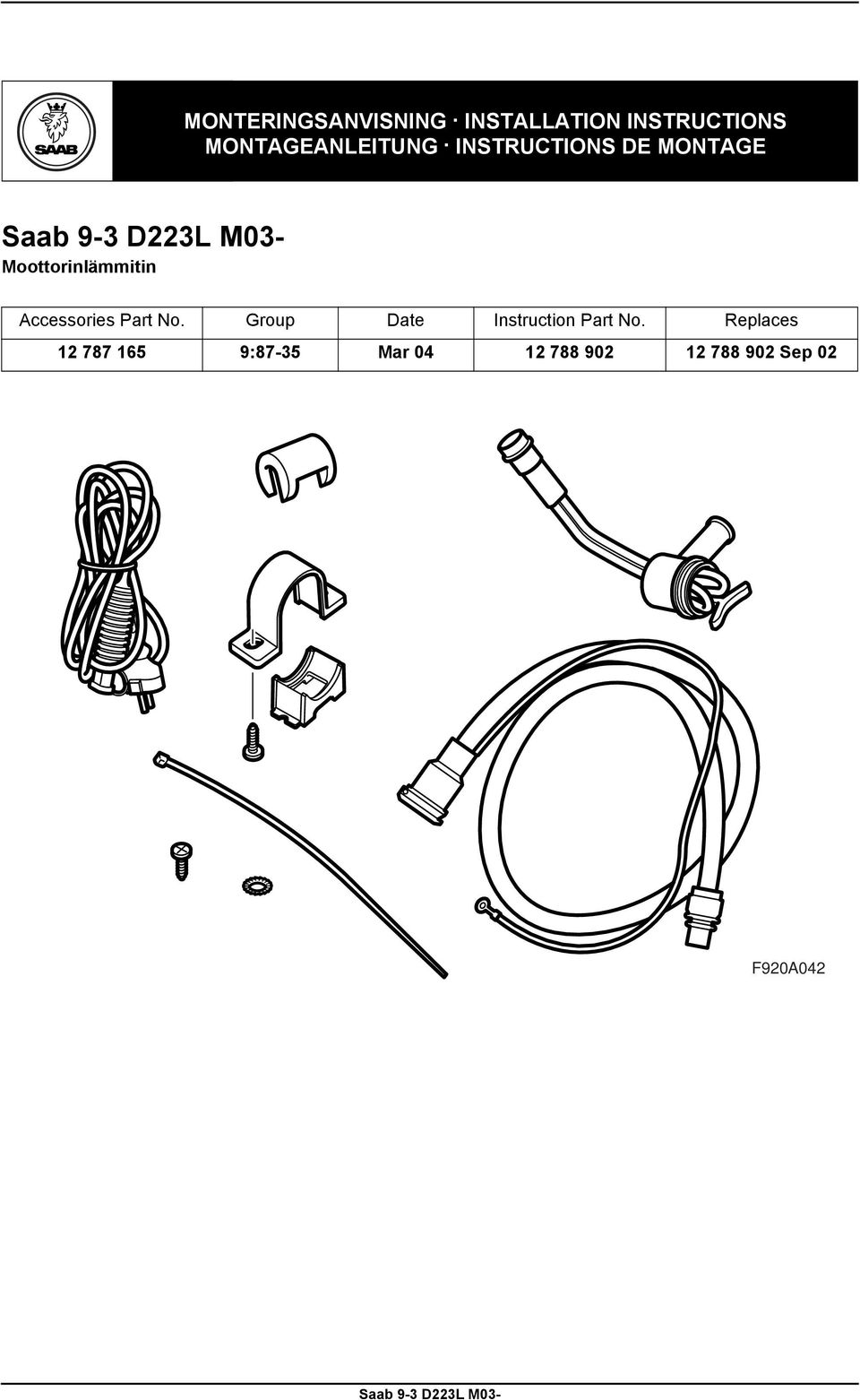 INSTRUCTIONS DE MONTAGE Accessories Part No.