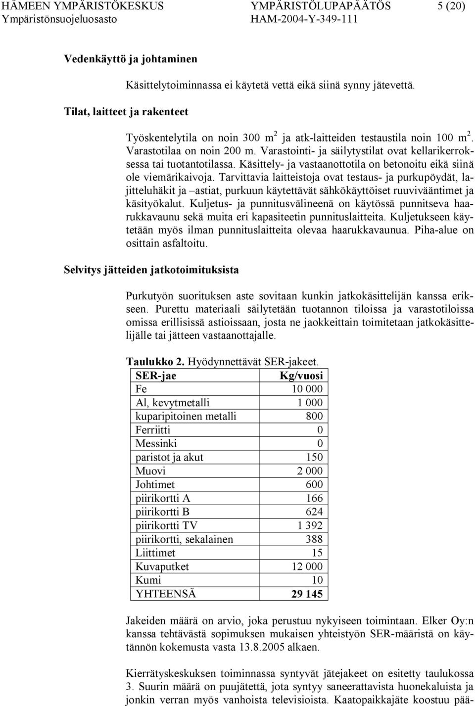 Varastointi ja säilytystilat ovat kellarikerroksessa tai tuotantotilassa. Käsittely ja vastaanottotila on betonoitu eikä siinä ole viemärikaivoja.