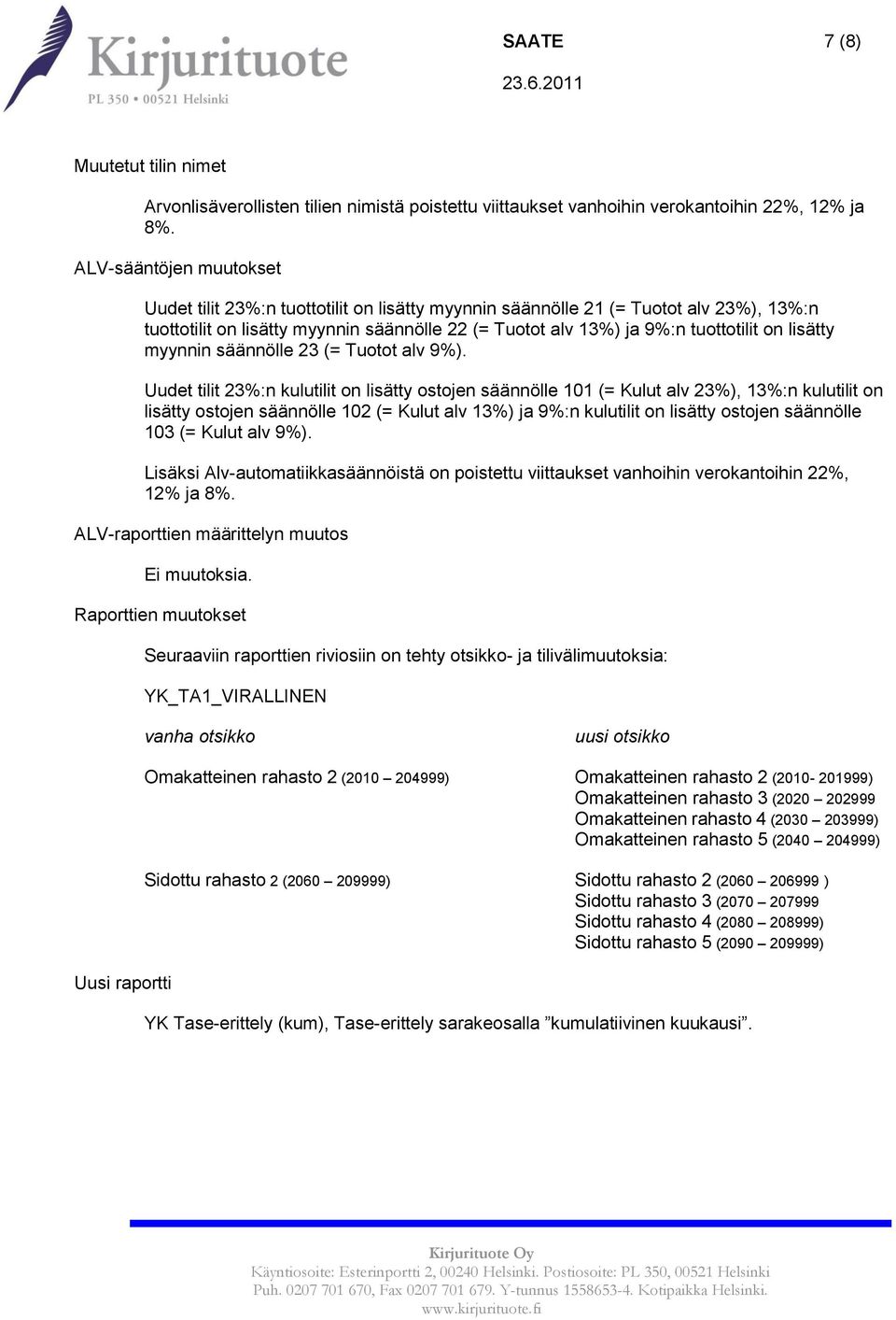 lisätty myynnin säännölle 23 (= Tuotot alv 9%).