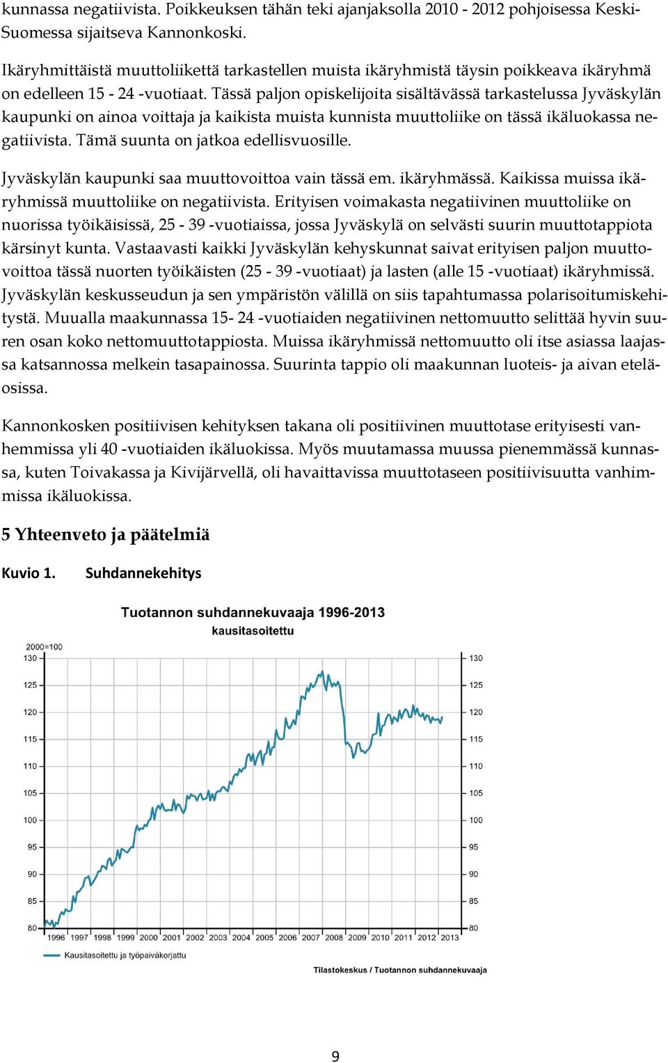 Tässä paljon opiskelijoita sisältävässä tarkastelussa Jyväskylän kaupunki on ainoa voittaja ja kaikista muista kunnista muuttoliike on tässä ikäluokassa negatiivista.