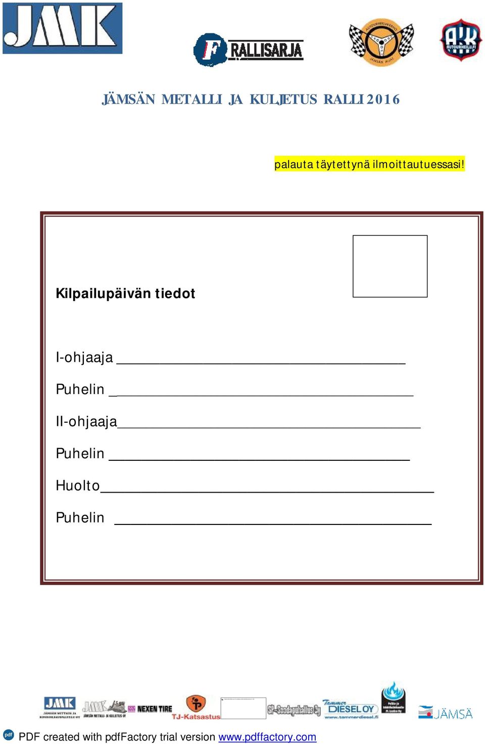 Kilpailupäivän tiedot