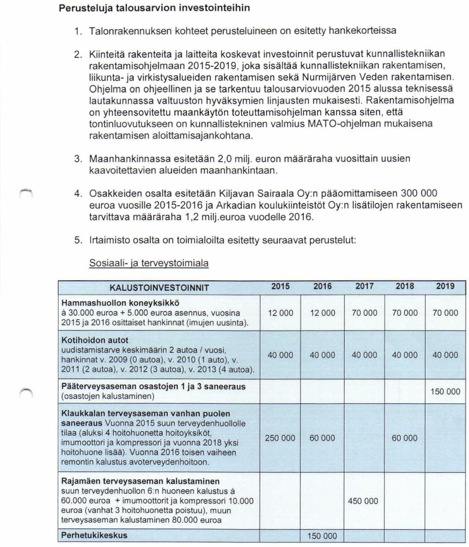 rakentamisen sekä Nurmijärven Veden rakentamisen. Ohjelma on ohjeellinen ja se tarkentuu talousarviovuoden 2015 alussa teknisessä lautakunnassa valtuuston hyväksymien linjausten mukaisesti.