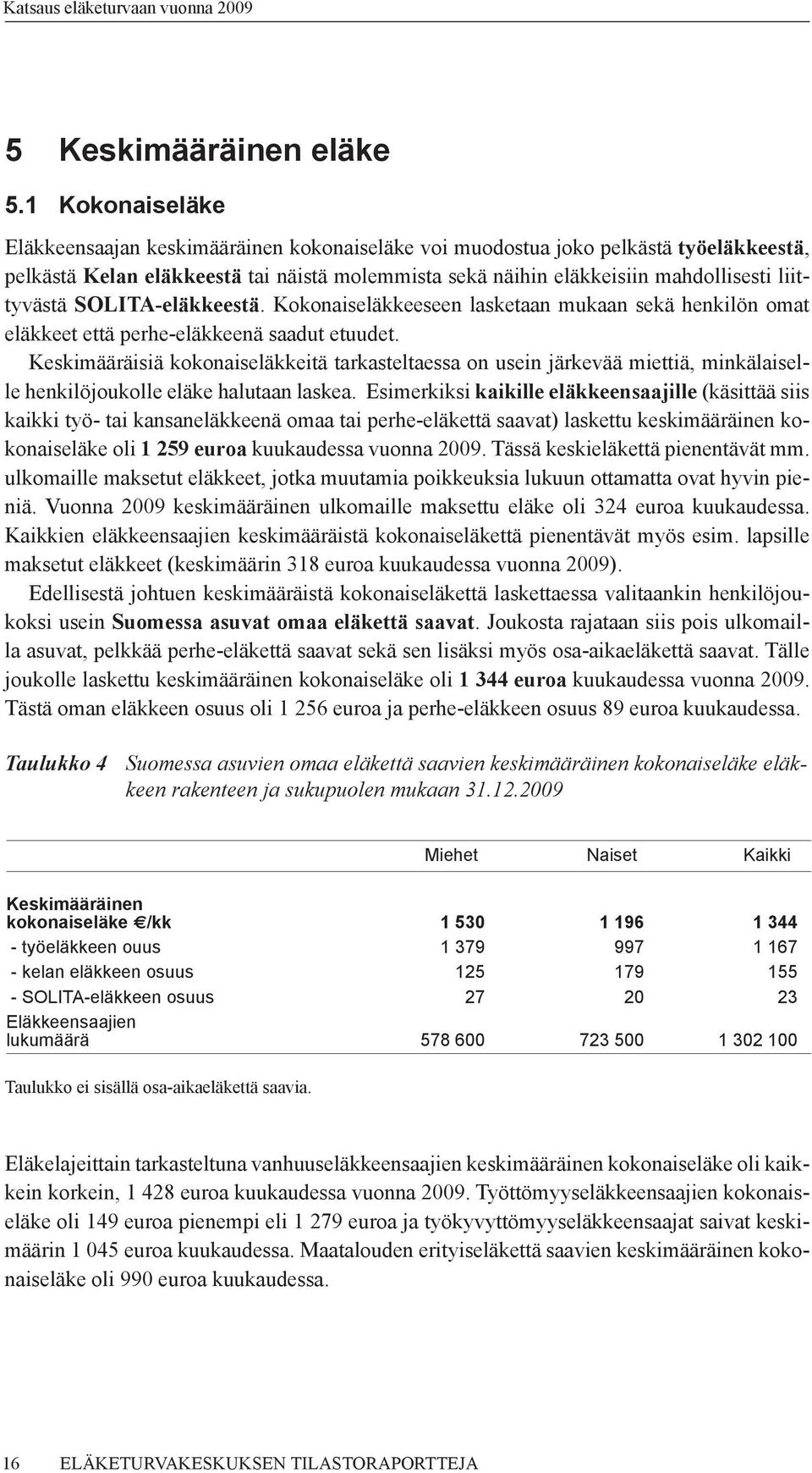 liittyvästä SOLITA-eläkkeestä. Kokonaiseläkkeeseen lasketaan mukaan sekä henkilön omat eläkkeet että perhe-eläkkeenä saadut etuudet.