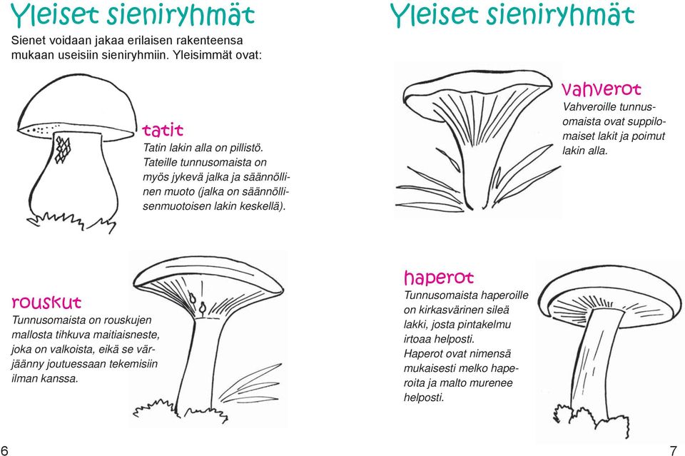 Yleiset sieniryhmät vahverot Vahveroille tunnusomaista ovat suppilomaiset lakit ja poimut lakin alla.