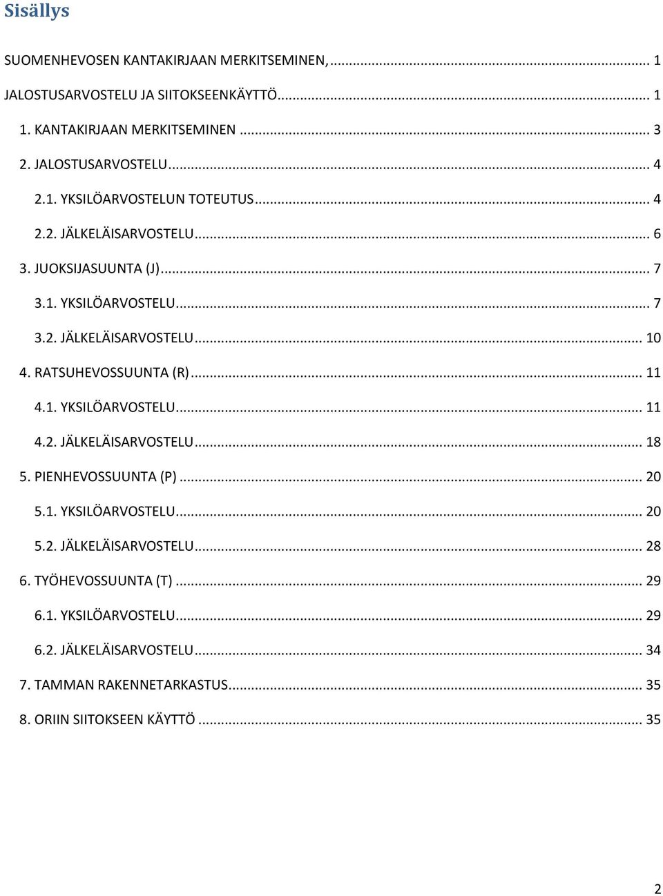 RATSUHEVOSSUUNTA (R)... 11 4.1. YKSILÖARVOSTELU... 11 4.2. JÄLKELÄISARVOSTELU... 18 5. PIENHEVOSSUUNTA (P)... 20 5.1. YKSILÖARVOSTELU... 20 5.2. JÄLKELÄISARVOSTELU... 28 6.