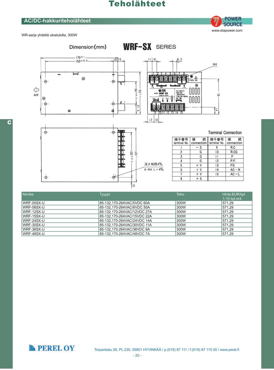 170-264VA/12VD 27A 300W 571,29 WRF-15SX-U 85-132,170-264VA/15VD 22A 300W 571,29 WRF-24SX-U 85-132,170-264VA/24VD