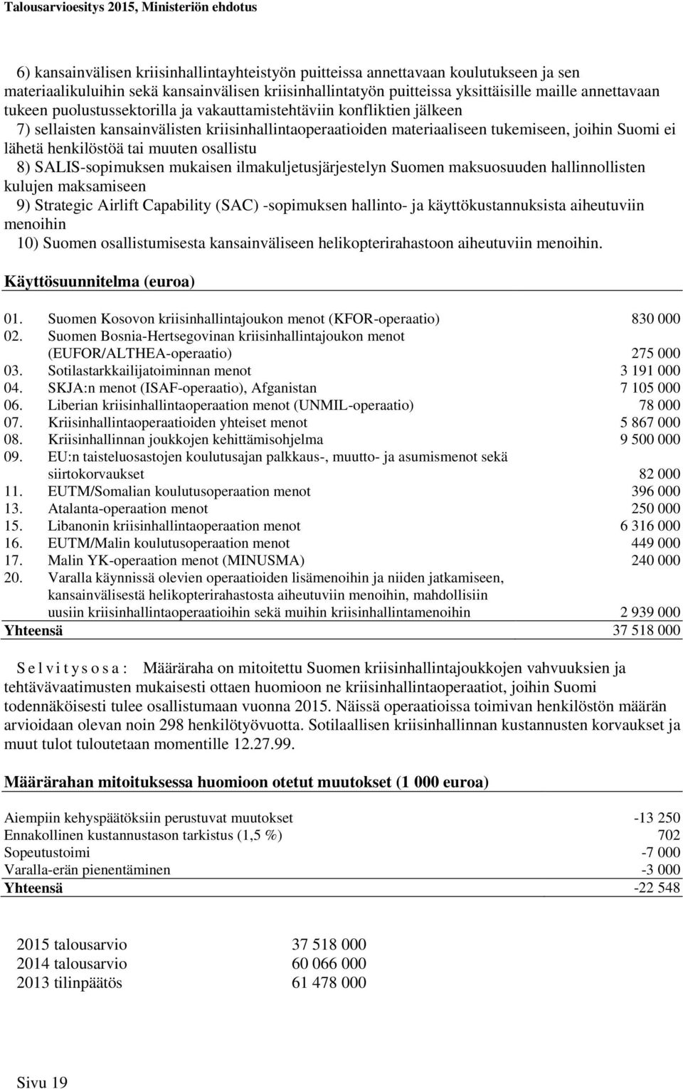 osallistu 8) SALIS-sopimuksen mukaisen ilmakuljetusjärjestelyn Suomen maksuosuuden hallinnollisten kulujen maksamiseen 9) Strategic Airlift Capability (SAC) -sopimuksen hallinto- ja