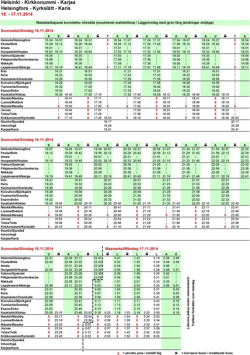 37 X 16.54 17.07 17.24 17.37 17.54 18.07 18.24 18.37 X 18.54 Pasila/Böle 15.59 16.12 16.29 16.42 X 16.59 17.12 17.29 17.42 17.59 18.12 18.29 18.42 X 18.59 Ilmala 16.01 16.31 17.01 17.31 18.01 18.