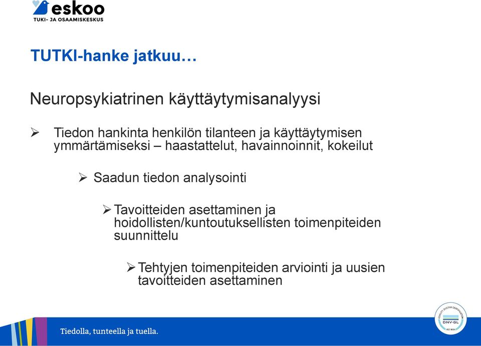 Saadun tiedon analysointi Tavoitteiden asettaminen ja hoidollisten/kuntoutuksellisten