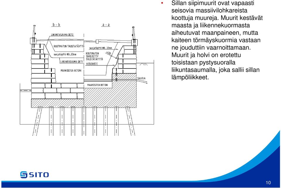 kaiteen törmäyskuormia vastaan ne jouduttiin vaarnoittamaan.